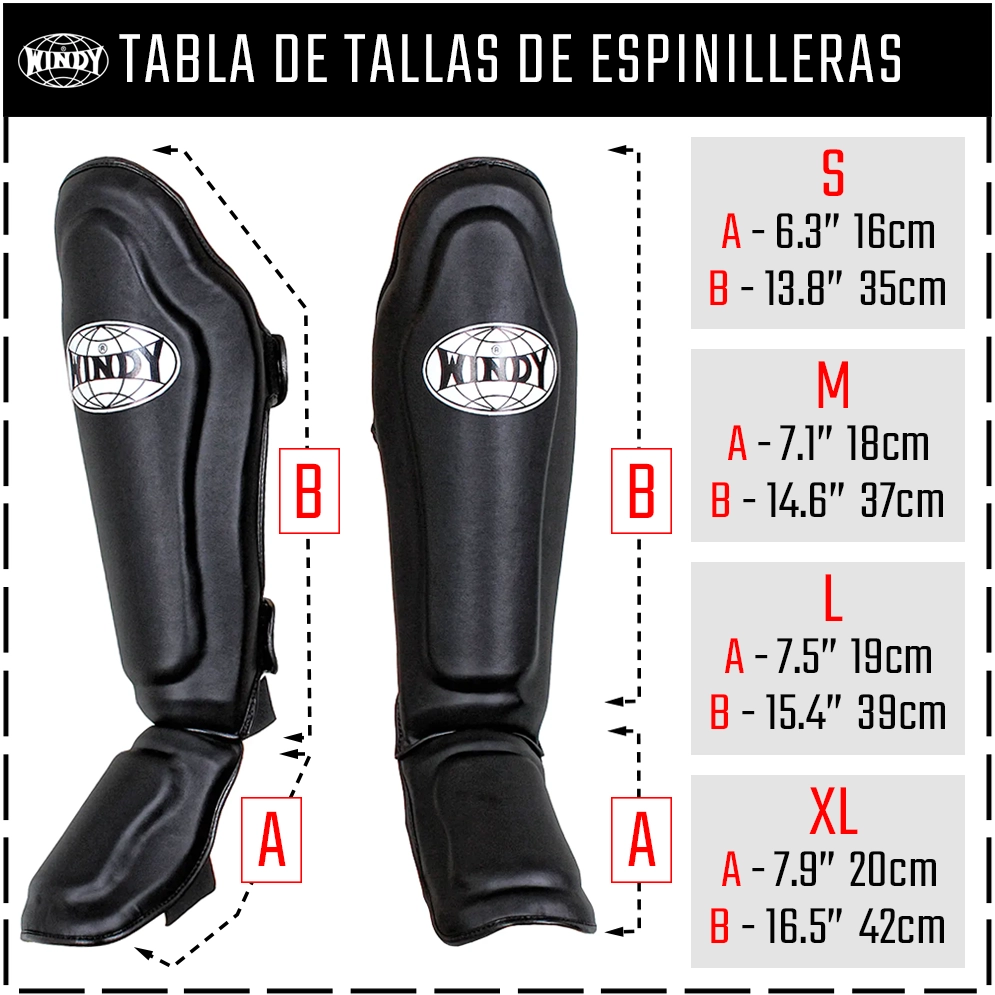 TABLA DE TALLAS DE ESPINILLERAS WINDY WSG3