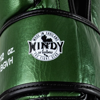Etiqueta original del guante Windy verde metálico