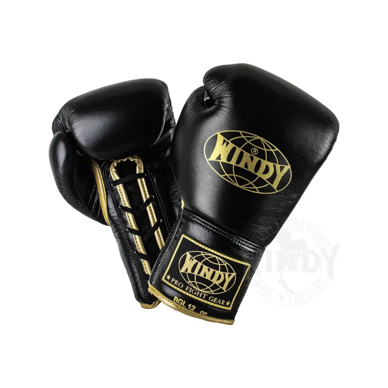 Guantes de boxeo Windy con cordones negro con dorado