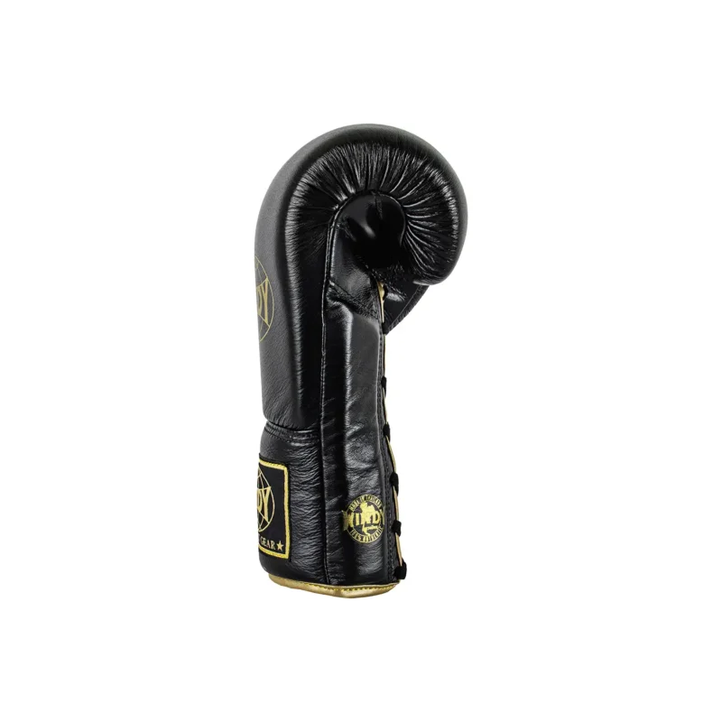 Vista lateral derecha del guante Windy con cordones negro con dorado