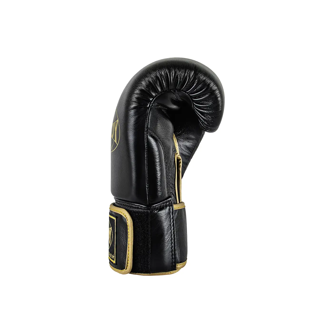 Vista lateral derecha del guante Windy negro con dorado