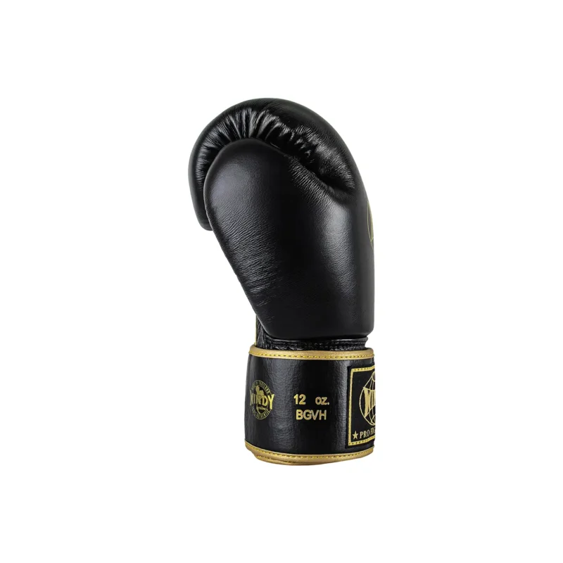 Vista lateral izquierda del guante Windy negro con dorado