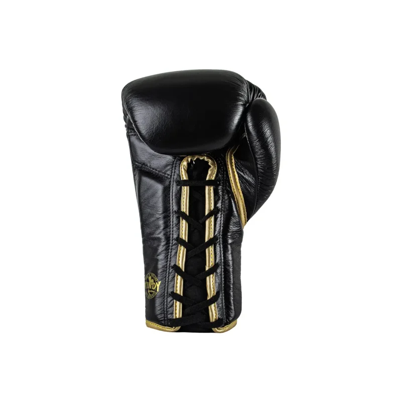 Vista trasera del guante Windy con cordones negro con dorado